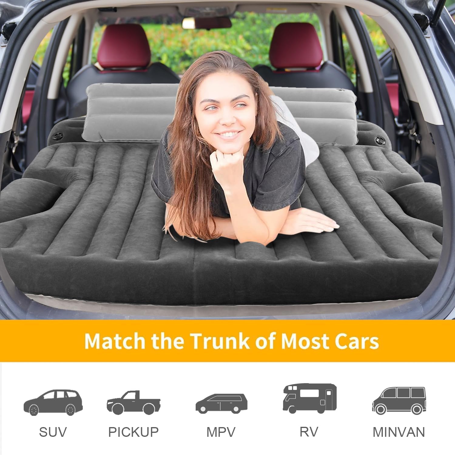 KMZ SUV Air Mattress with pillows included; complete sleep kit for SUV camping.