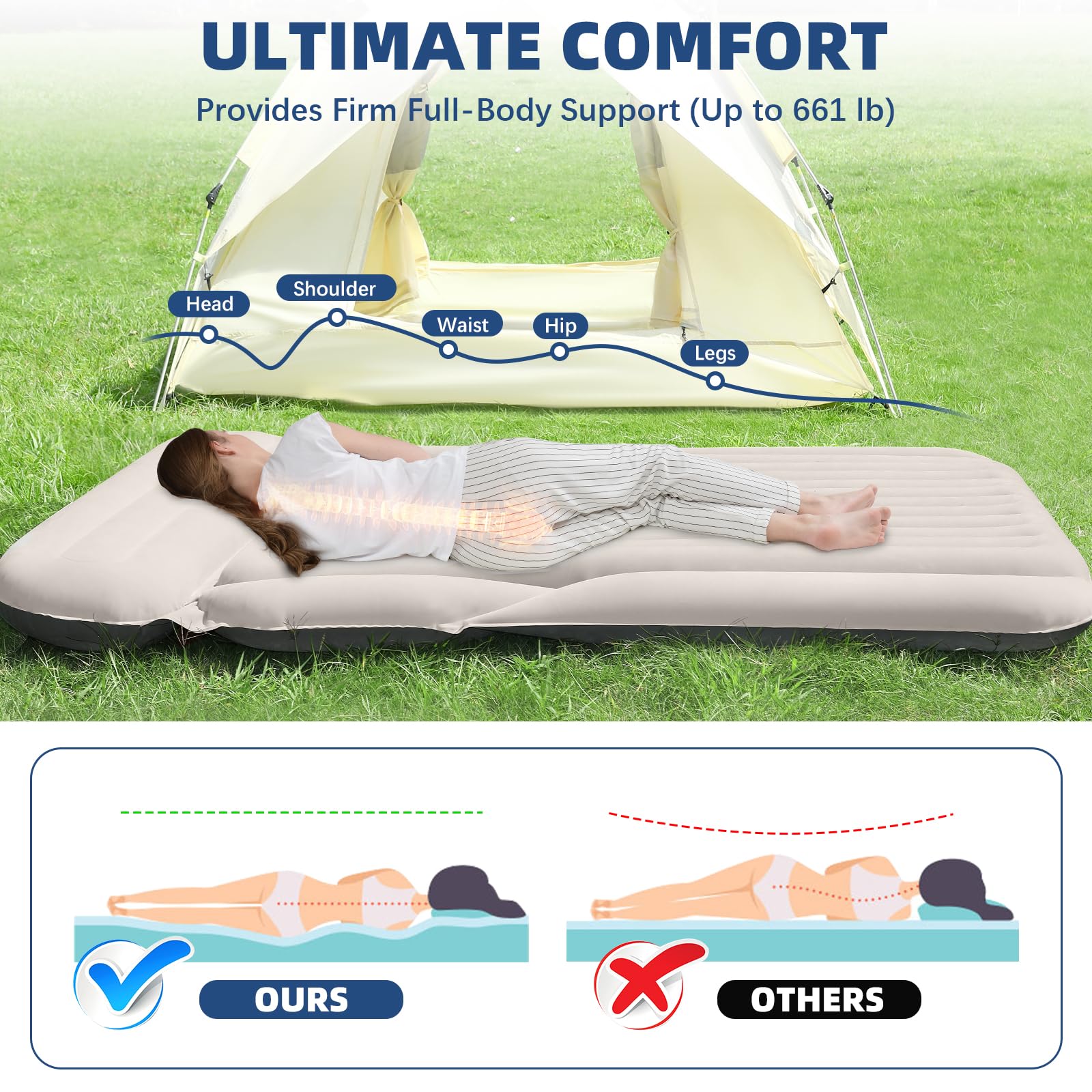 KMZ SUV air mattress rolled storage shows compact packing when not in use.