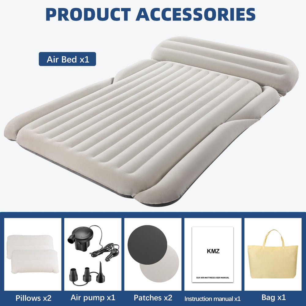 KMZ SUV air mattress two pillows provide neck support and comfort.
