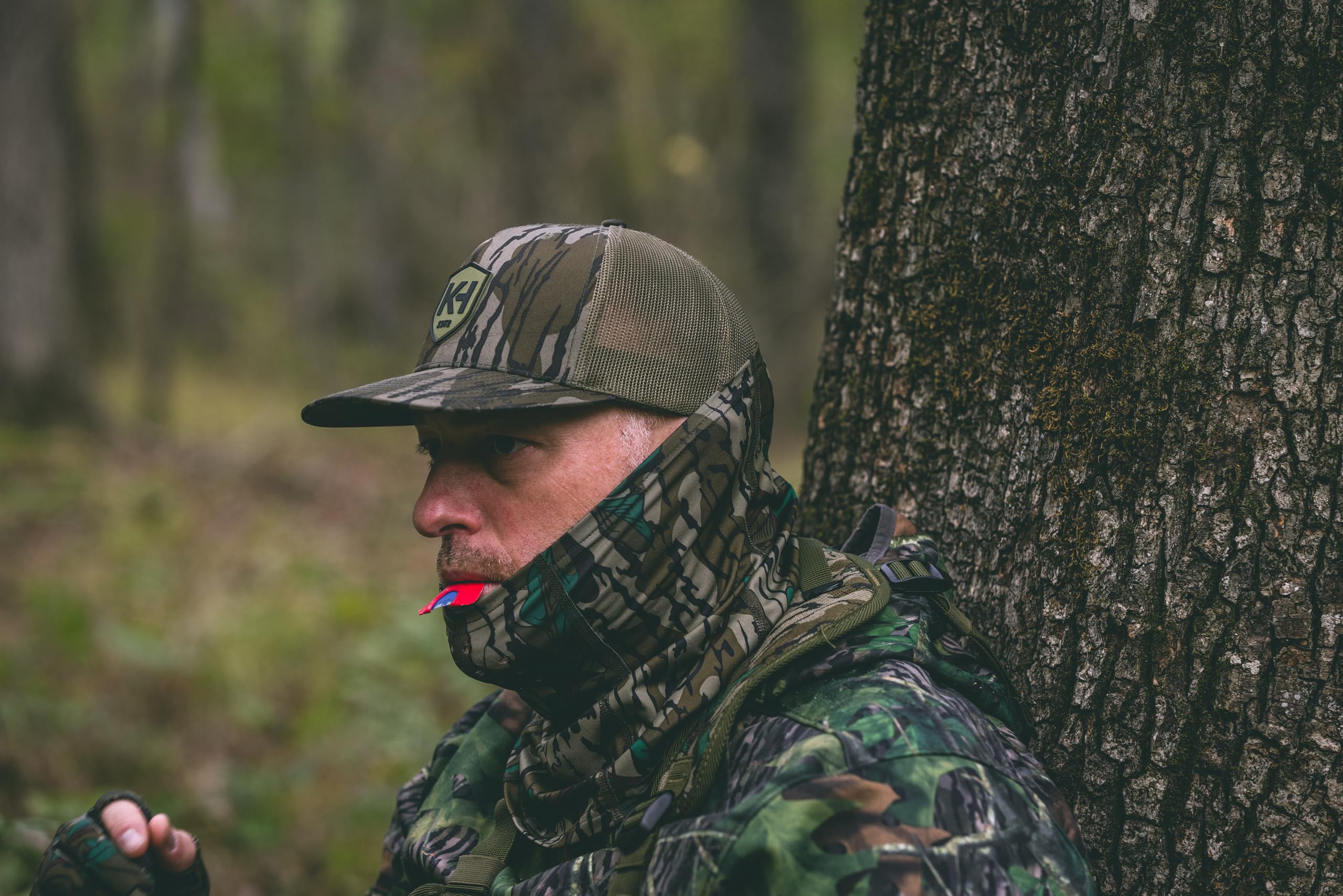 Roof placement of Knight & Hale W-Cut mouth call for hands-free use