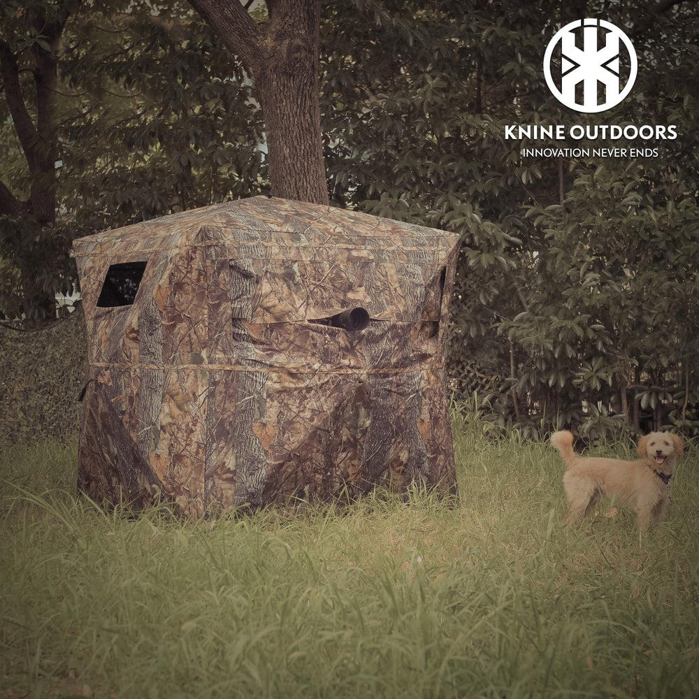 KNINE OUTDOORS hunting blind showing sliding windows for silent angles