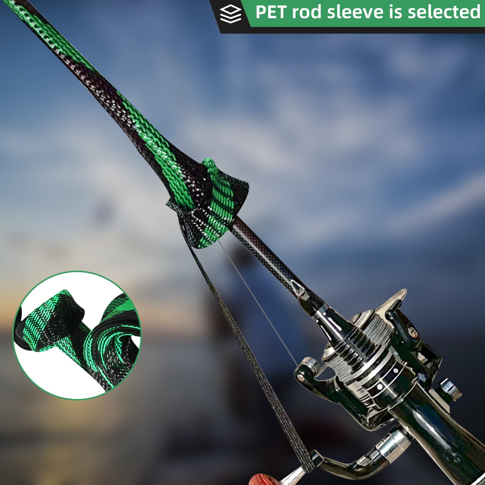Knitsoquo fishing rod sleeve in black - front view