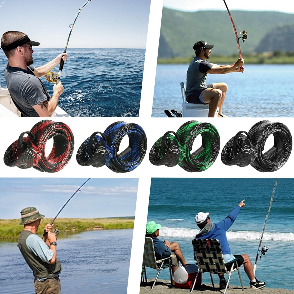 Knitsoquo fishing rod sleeve in blue - front view