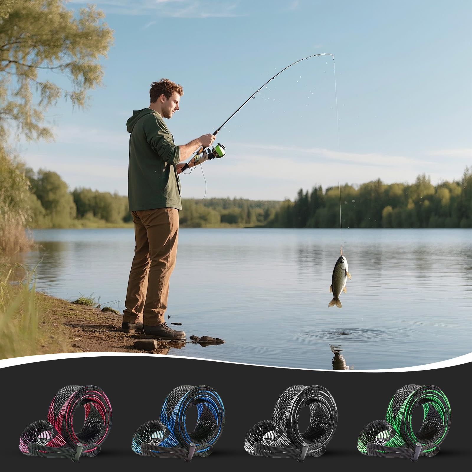 Knitsoquo fishing rod sleeve in green - front view