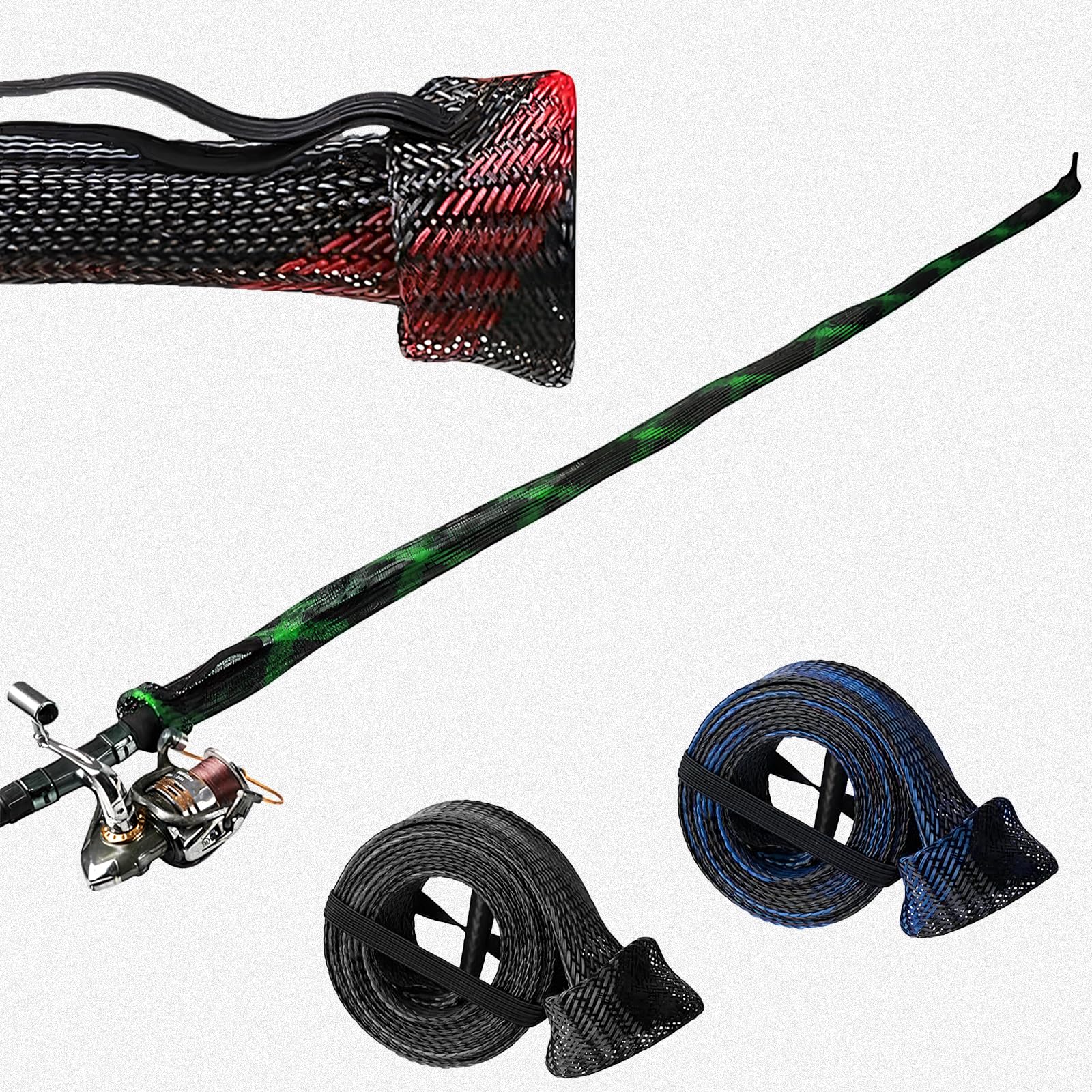Knitsoquo fishing rod sleeve in green - side view