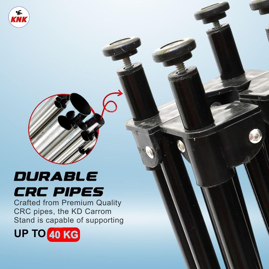KNK carrom stand shows adjustable width and height to fit boards