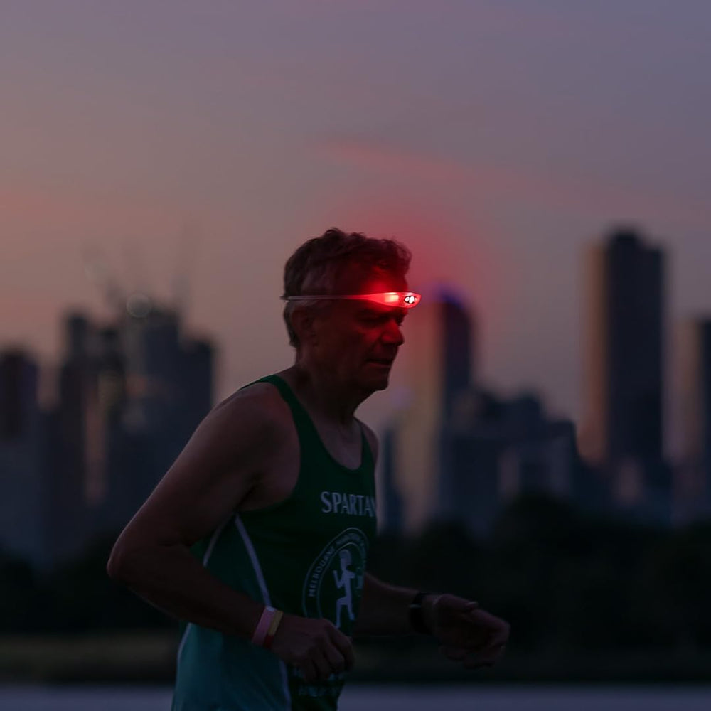 KNOG Bandicoot Run 250 headlamp red halo enhances side visibility from the strap