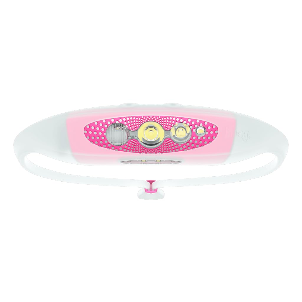 Knog Bilby Run headlamp pink front view showing bright hands-free night illumination