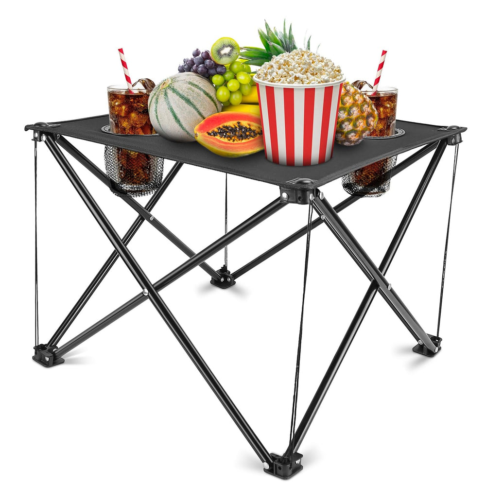 KOCASO foldable camping table with cup holders for outdoor picnics.