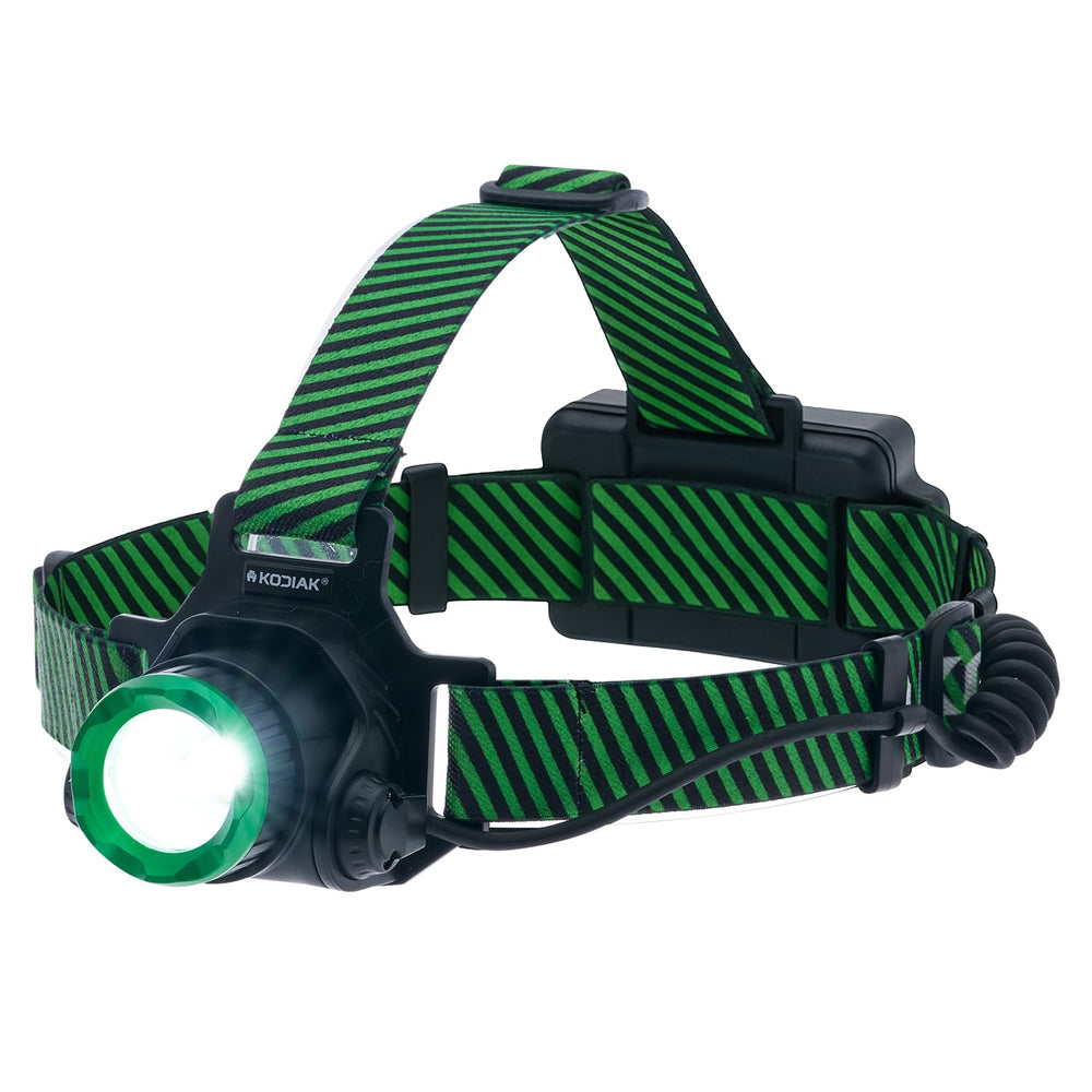 KODIAK 1000 lumen headlamp front view highlights powerful brightness for outdoor tasks.
