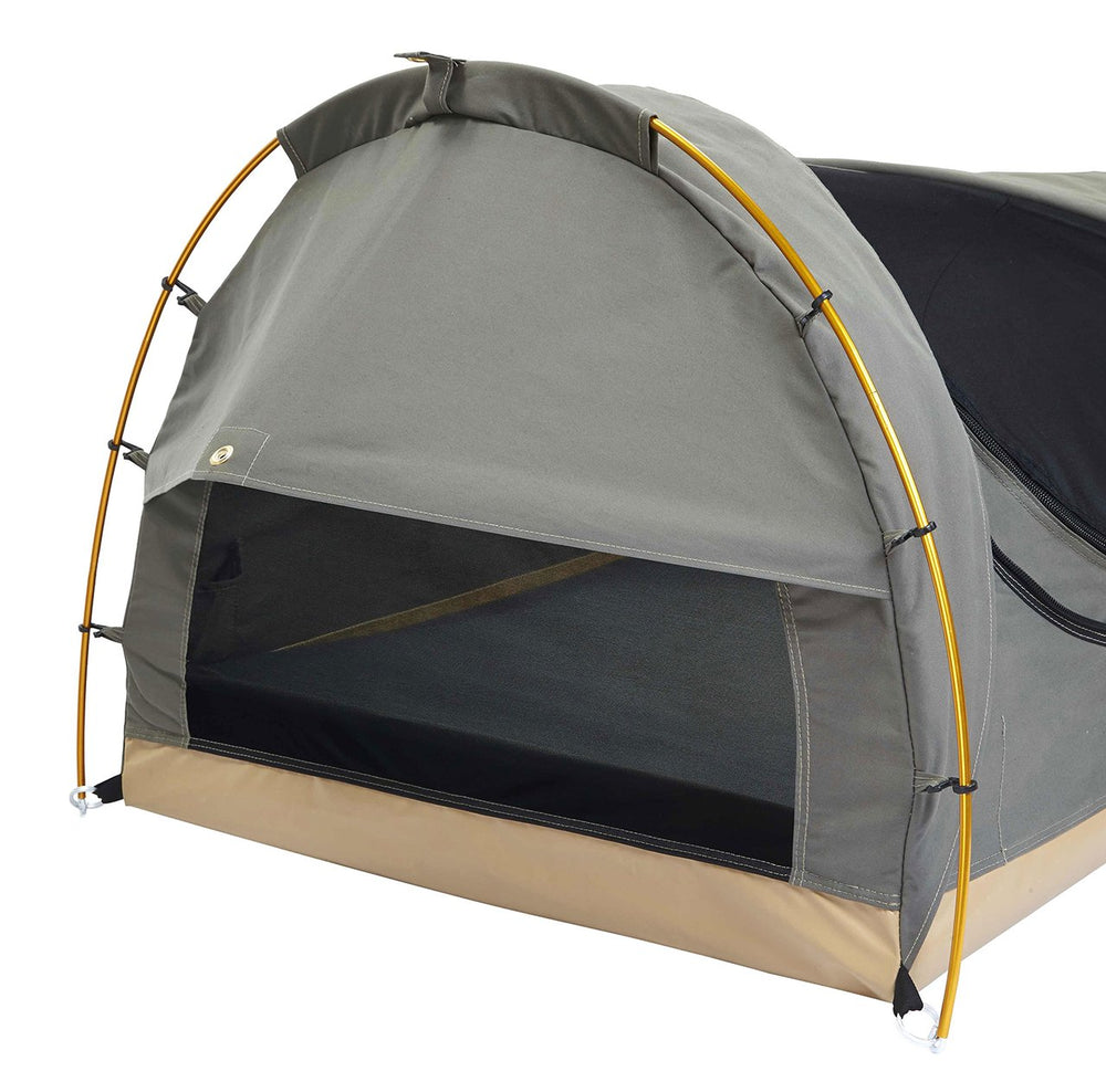 KODIAK CANVAS swag tent olive mattress pad detail for comfort.