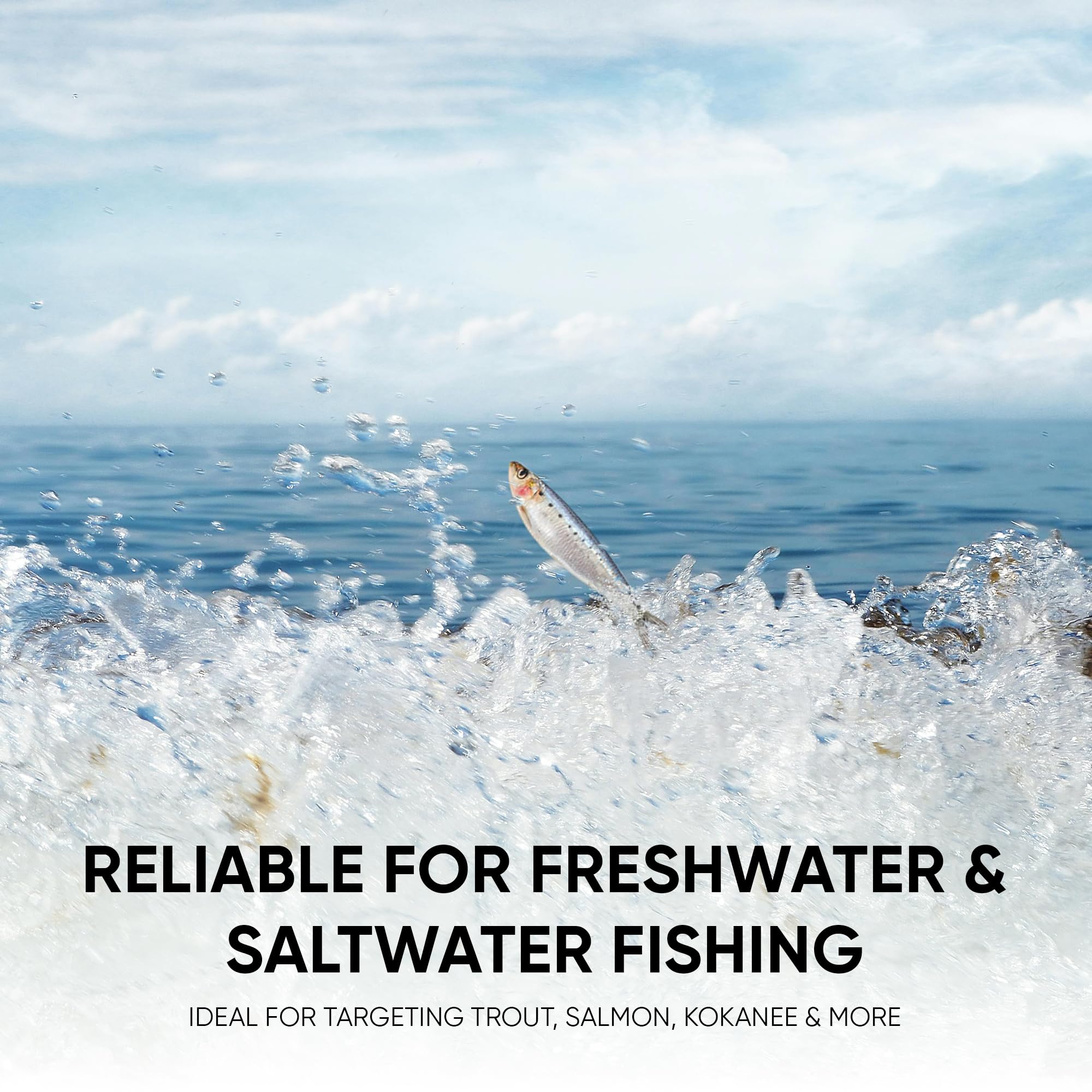 KOKOPROS Kokanee Jet Dodger Silver rig-ready for versatile freshwater or saltwater trolling.