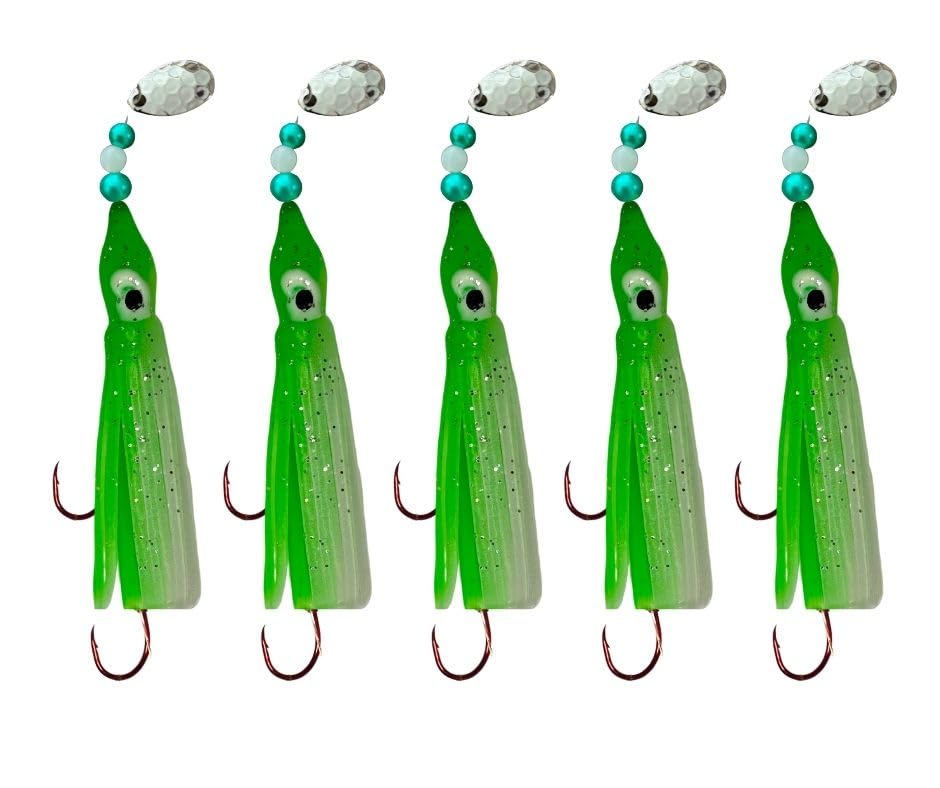 KOKOPROS Luminous Octopus Hoochies 6 cm in green and white for kokanee and trout fishing.