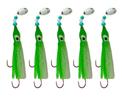 KOKOPROS Luminous Octopus Hoochies 6 cm in green and white for kokanee and trout fishing.