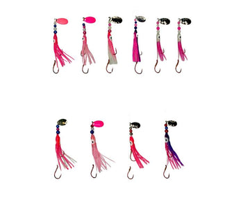 KOKOPROS Think Pink Hoochies UV glow lure boosts visibility for kokanee and salmon in deep water.