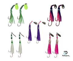 Luminous pink micro hoochies with octopus hook
