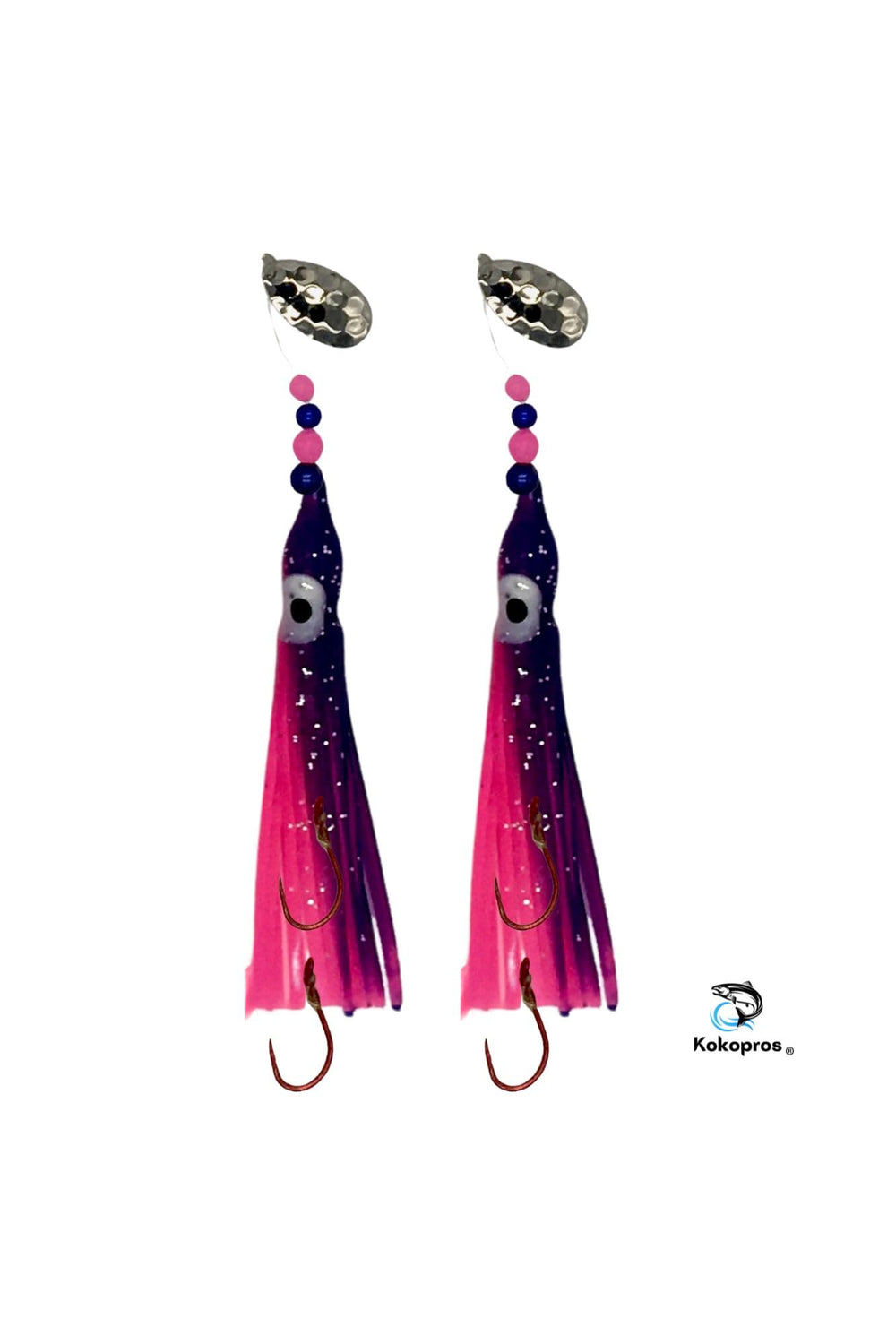 Green and purple UV glow micro hoochie ready for fishing