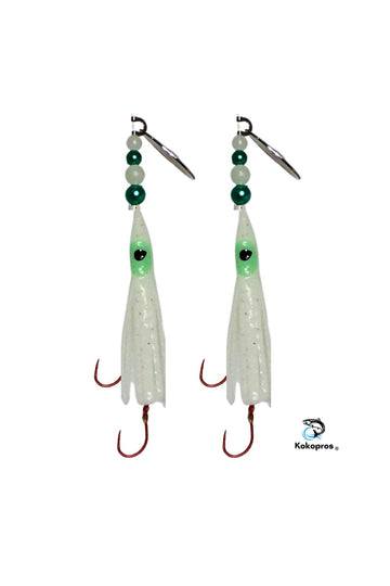 Octopus hook attached to micro hoochie for secure hook-ups
