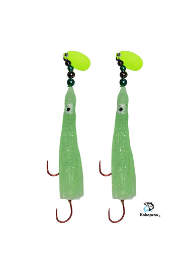 Tackle box with KOKOPROS Micro Hoochies 10-Pack ready for freshwater or saltwater