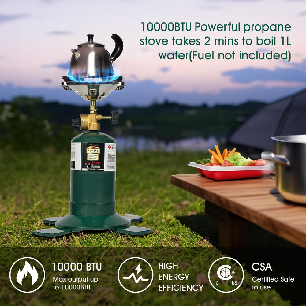 KOMAN camping stove in use on trail delivers efficient heat for fast cooking.