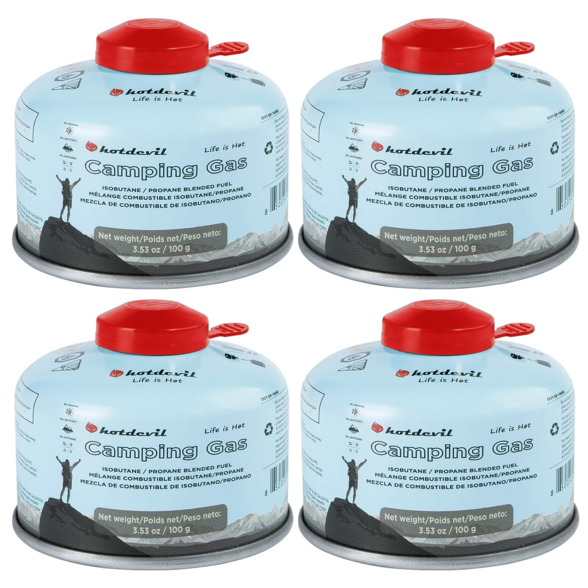 KOMAN isobutane 100g canister pack for convenient all-season camping fuel.