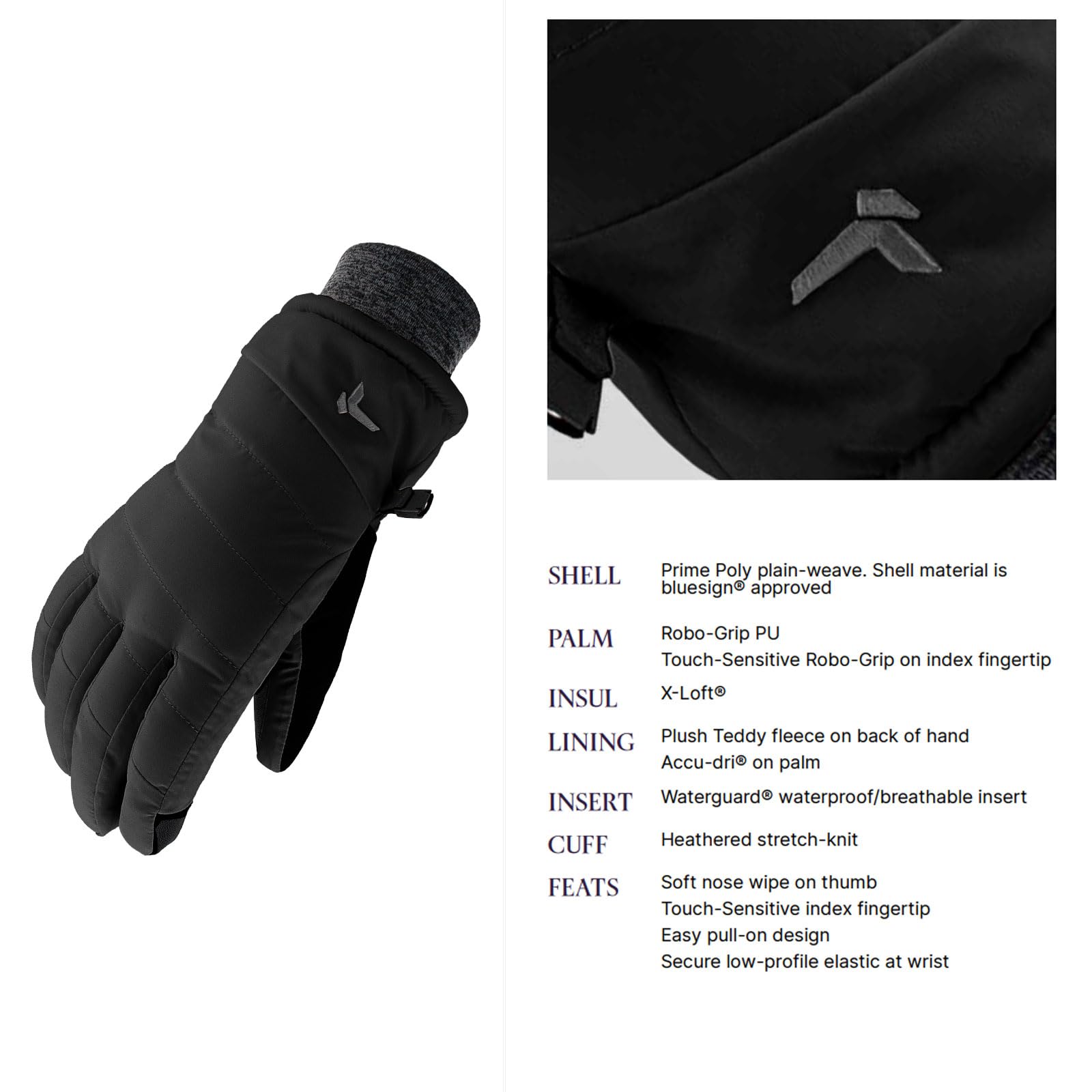 Kombi Snug gloves showing touchscreen use on index fingertip