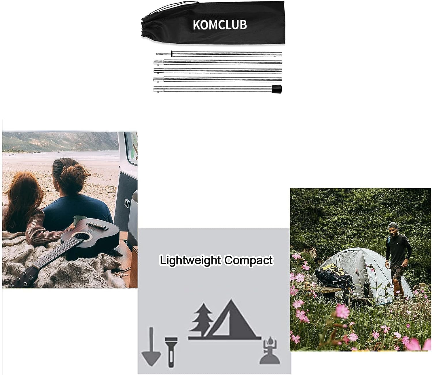 KOMCLUB multi-use poles shown in a versatile outdoor setup