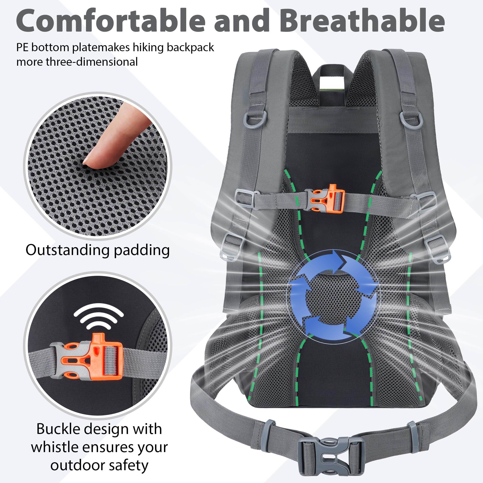 Komofa hiking backpack 30L padded hip belt enhances weight distribution for day trips