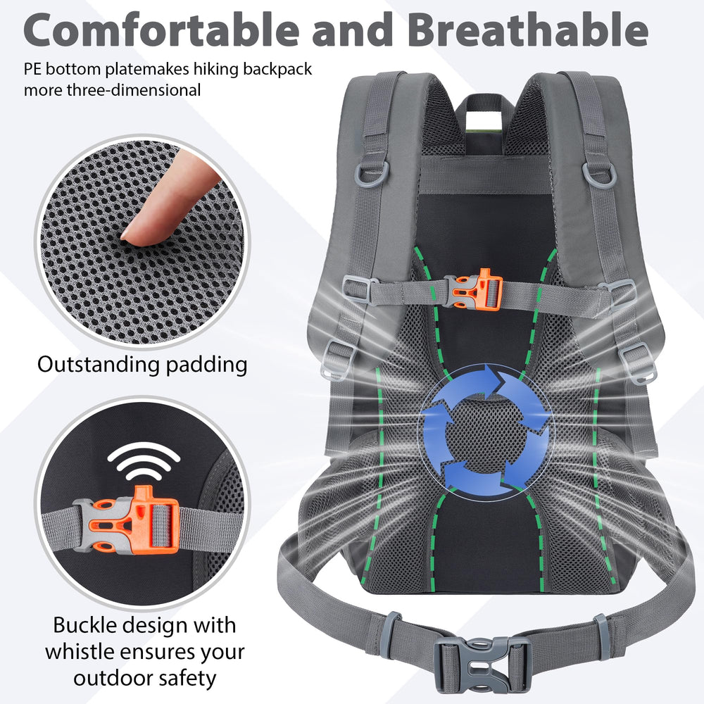 Komofa hiking backpack 30L padded hip belt enhances weight distribution for day trips