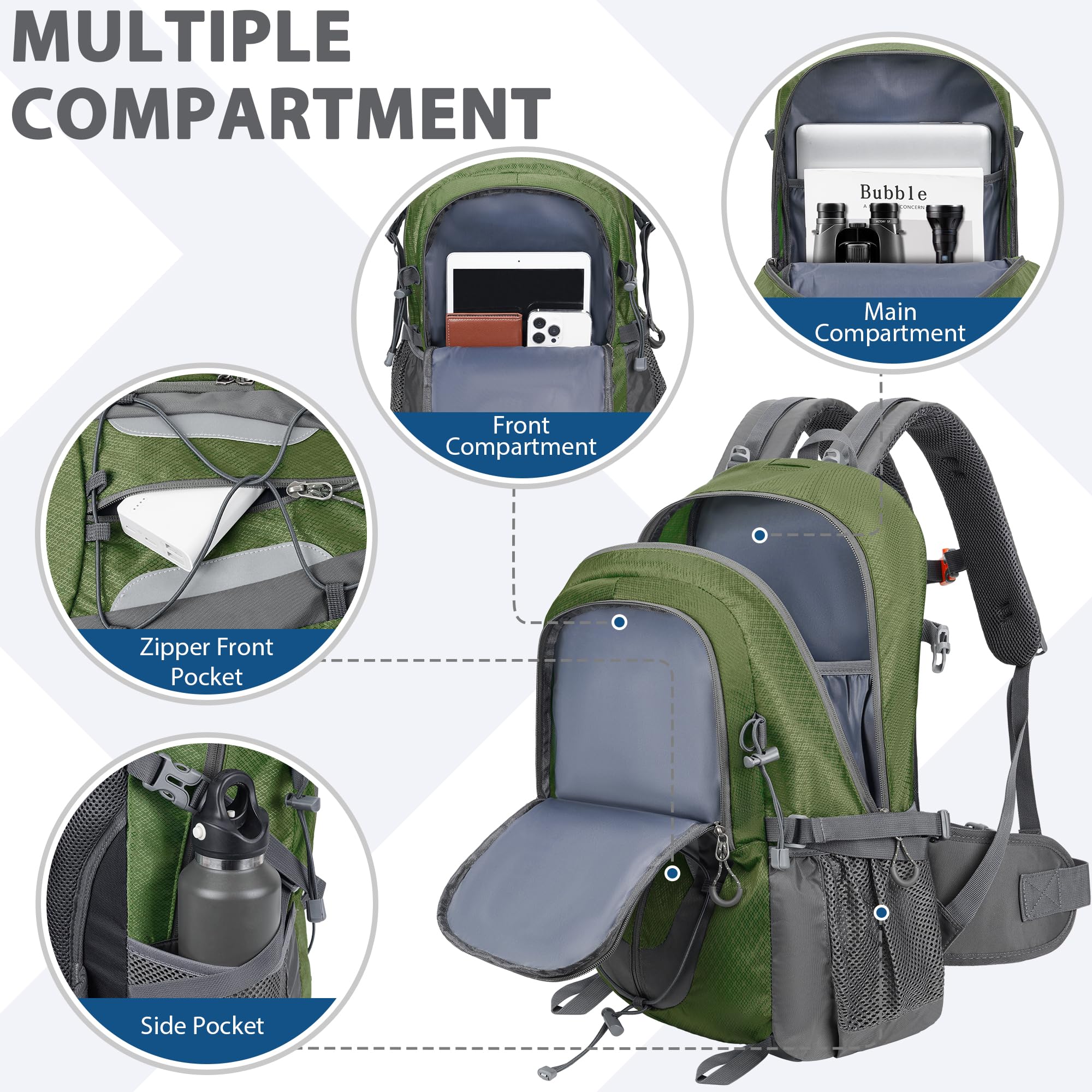 Komofa hiking backpack 30L water-resistant nylon material protects gear in light rain