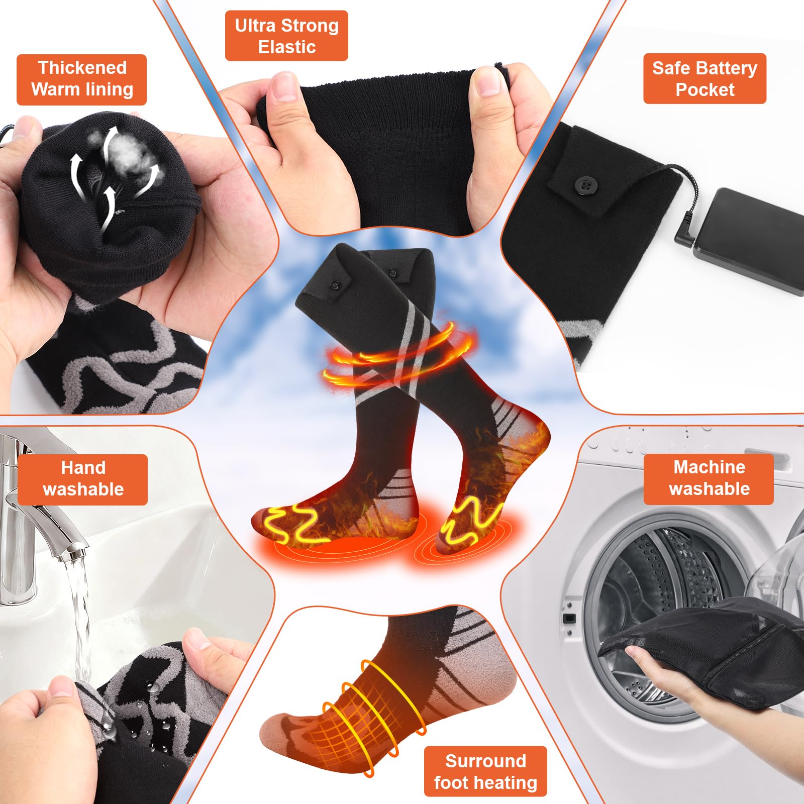 KOMPMP heated socks heating surface close-up showing ball and top-foot warming