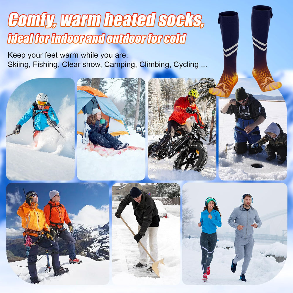 KOMPMP machine-washable heated socks with protective laundry bag.