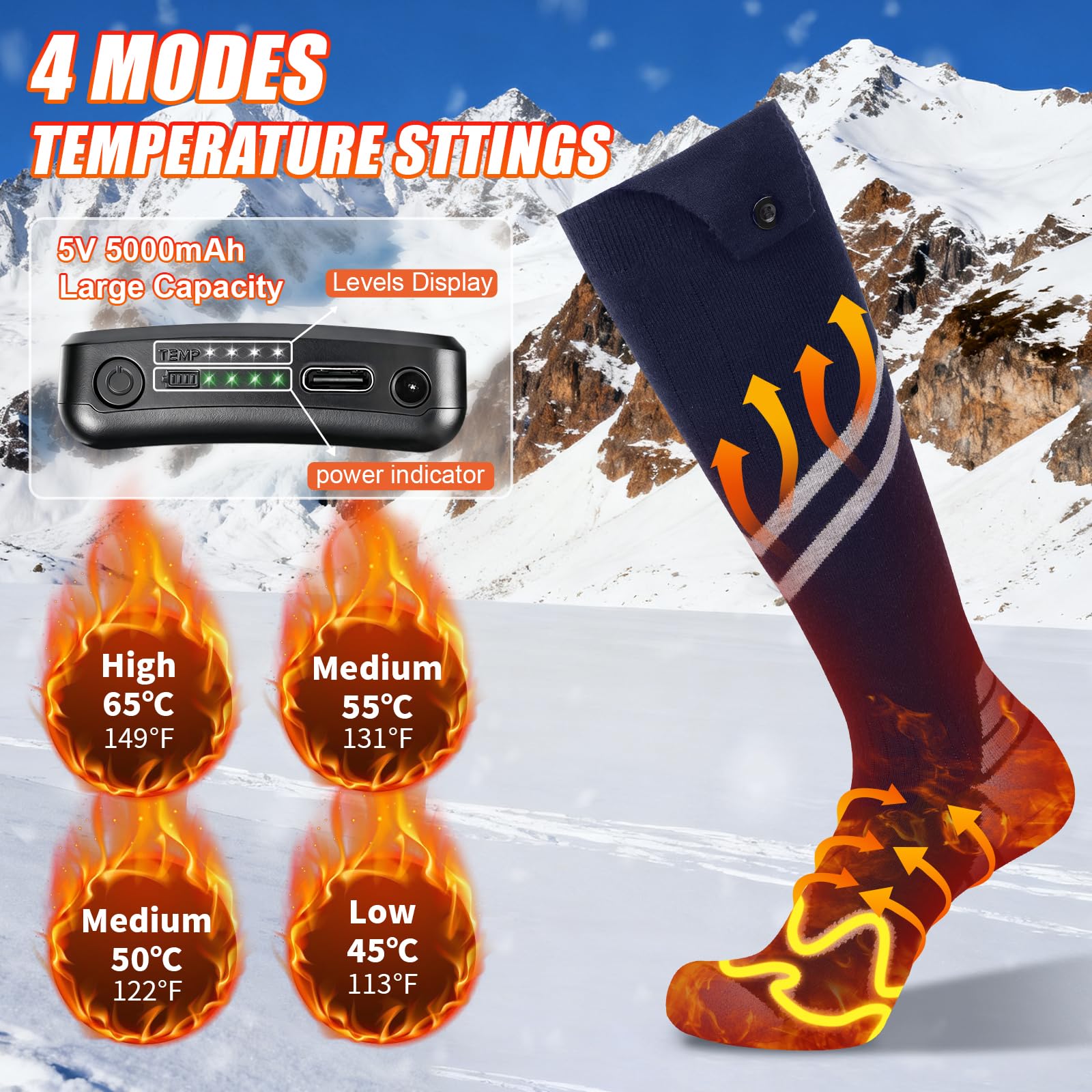 KOMPMP heated socks on feet deliver even warmth across key zones.