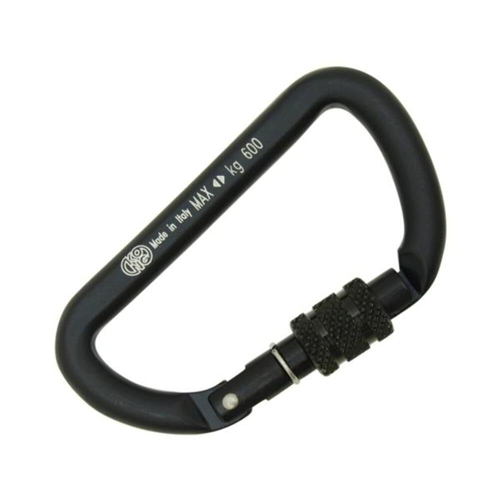 Kong Italy Mini D Screw Gate Carabiner Black for secure attachment of keys and accessories.