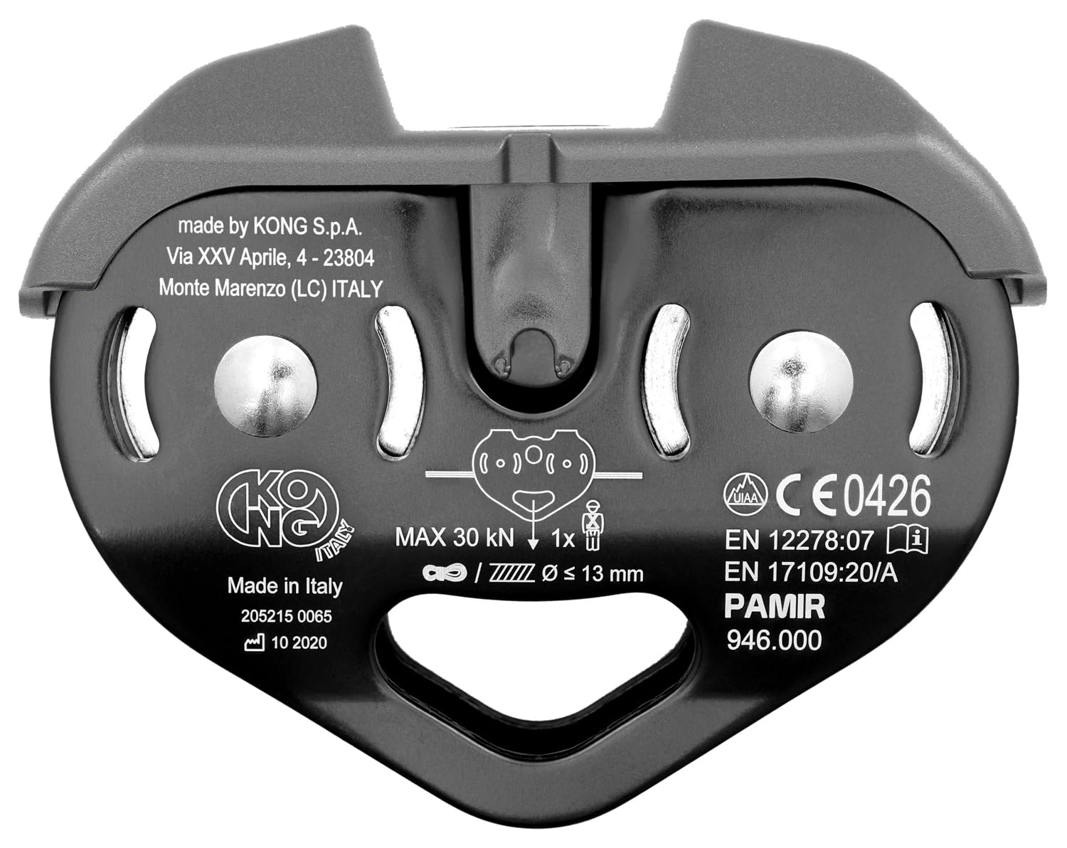 Kong Italy Pamir Fast Pulley black for adventure parks and rope systems.
