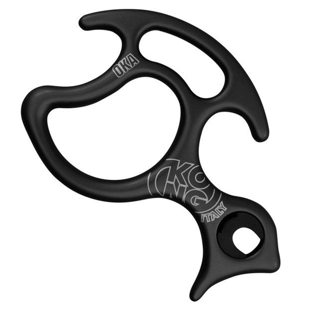 Kong OKA descender for canyoning, enabling controlled rope progression and emergency rescue operations