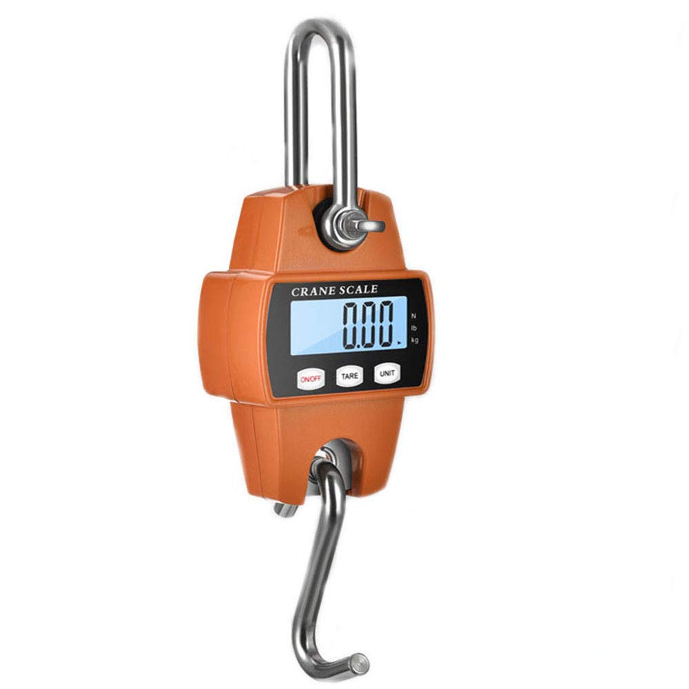 Kongsen hanging weight scale front view in orange for quick field visibility.