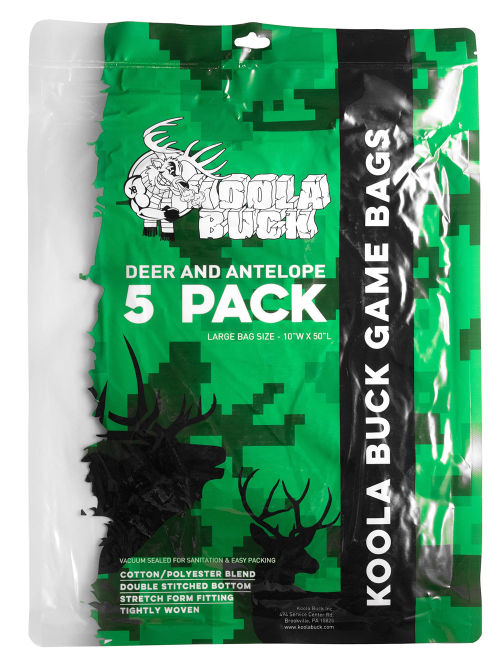 Koola Buck game bags fabric detail cotton-poly, showing durable stretch for rugged field use.
