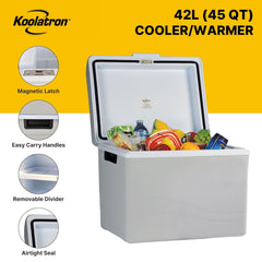 Koolatron 12V iceless cooler in car setup for portable cooling on the go