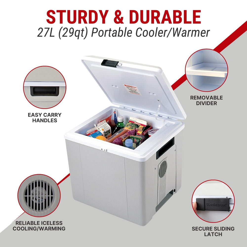 Koolatron cooler interior showing roomy 27 L space and organized layout