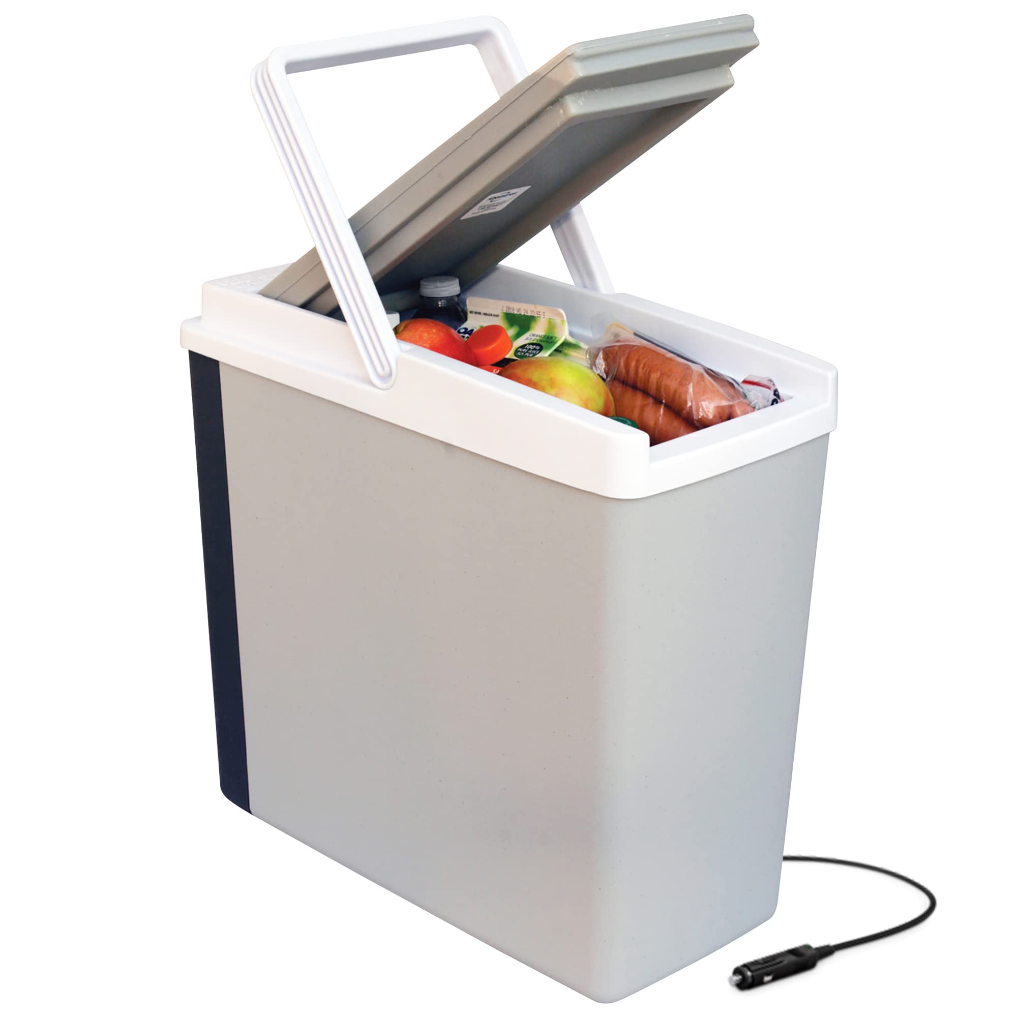 Koolatron 18 qt portable cooler front view showing slim design for car trips