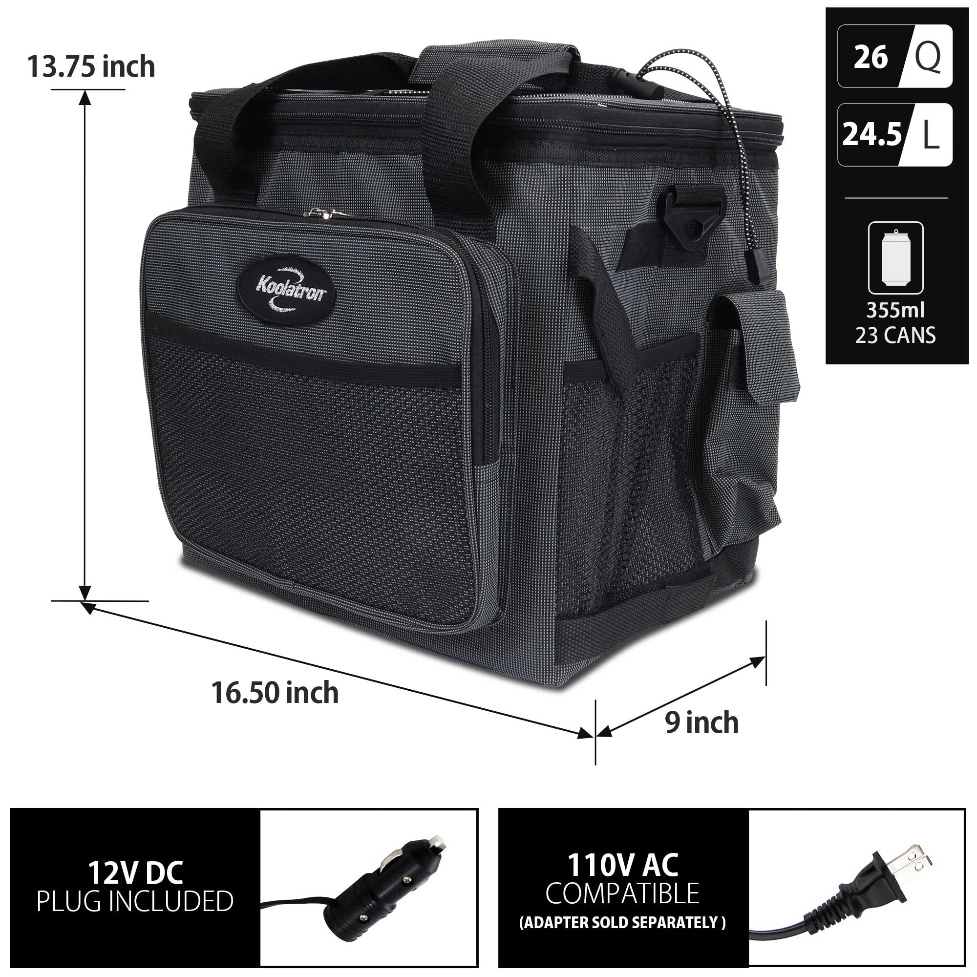 Koolatron cooler with adjustable strap ensures comfortable carrying on trips.