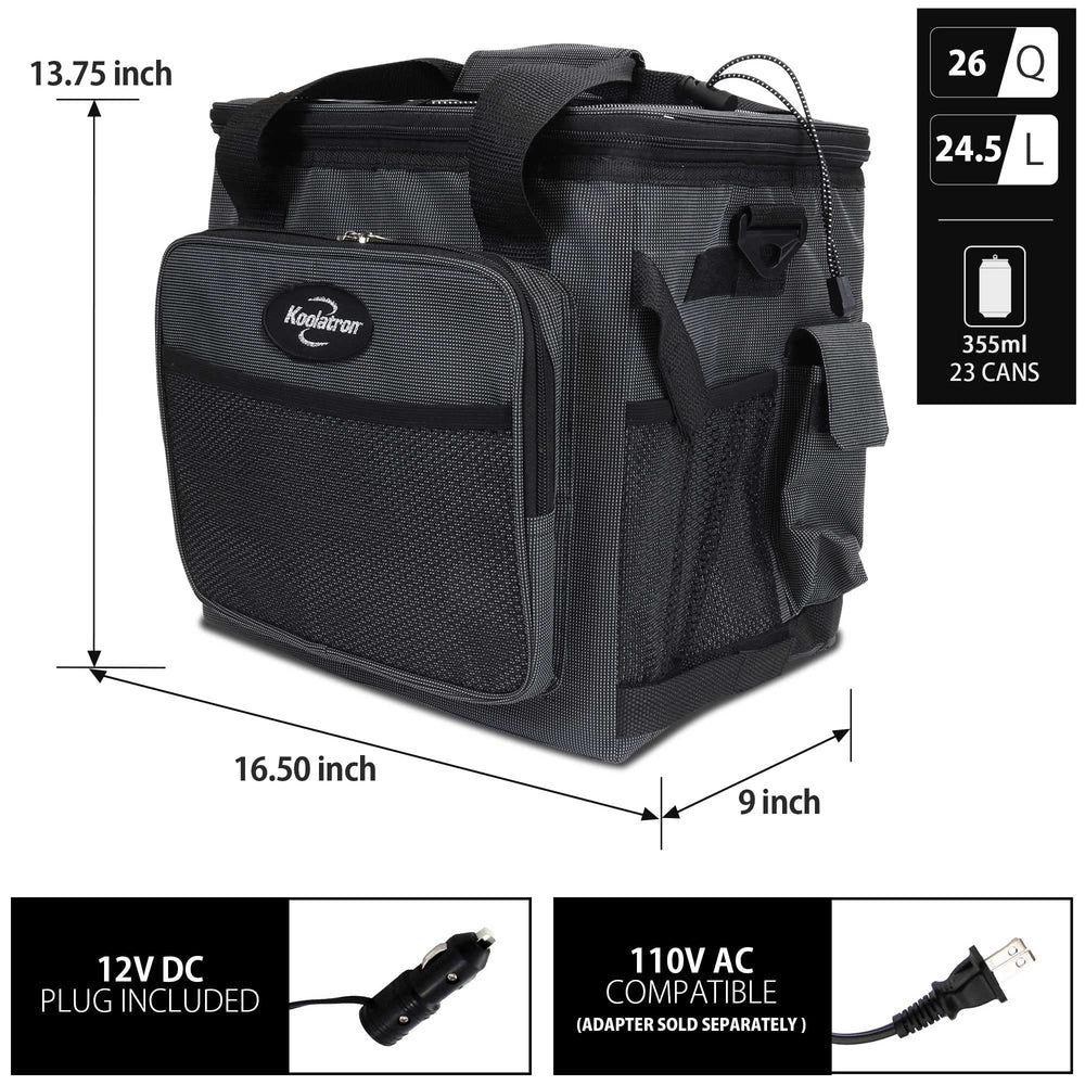 Koolatron cooler with adjustable strap ensures comfortable carrying on trips.