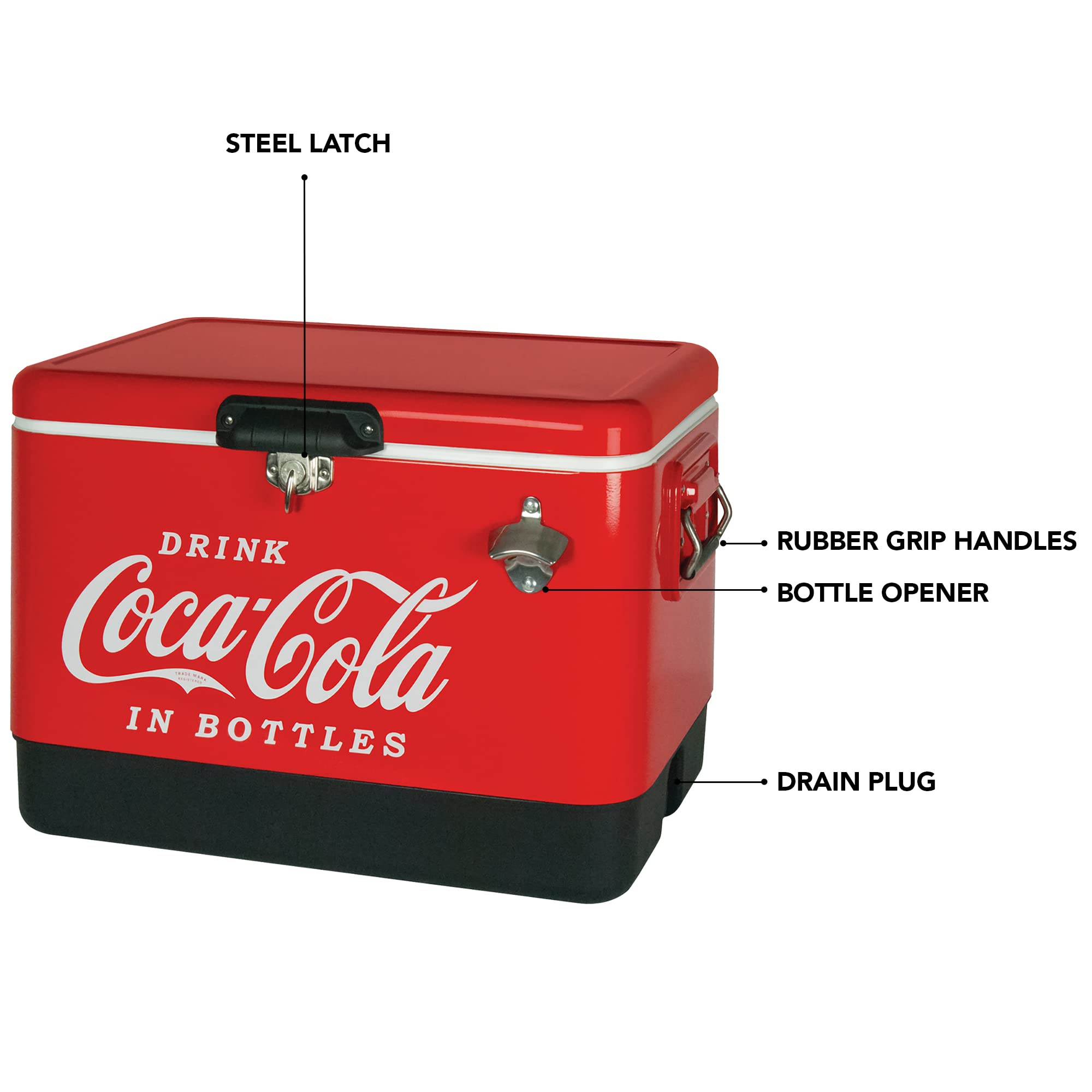 Bottle opener attached to Coca-Cola Ice Chest for quick drinks