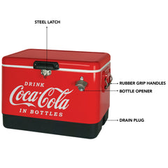 Bottle opener attached to Coca-Cola Ice Chest for quick drinks