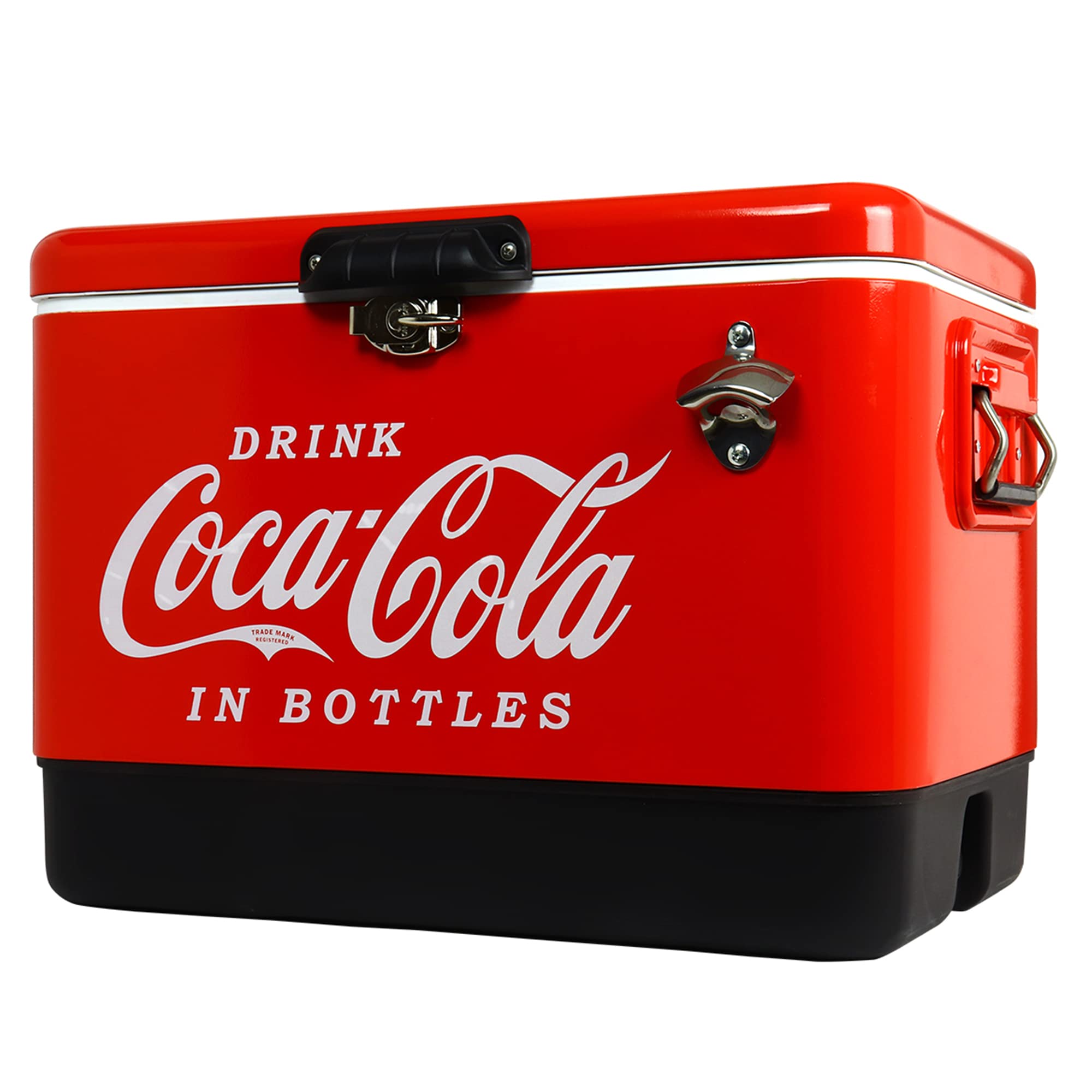 Koolatron Coca-Cola Ice Chest logo on retro cooler, ideal for tailgates