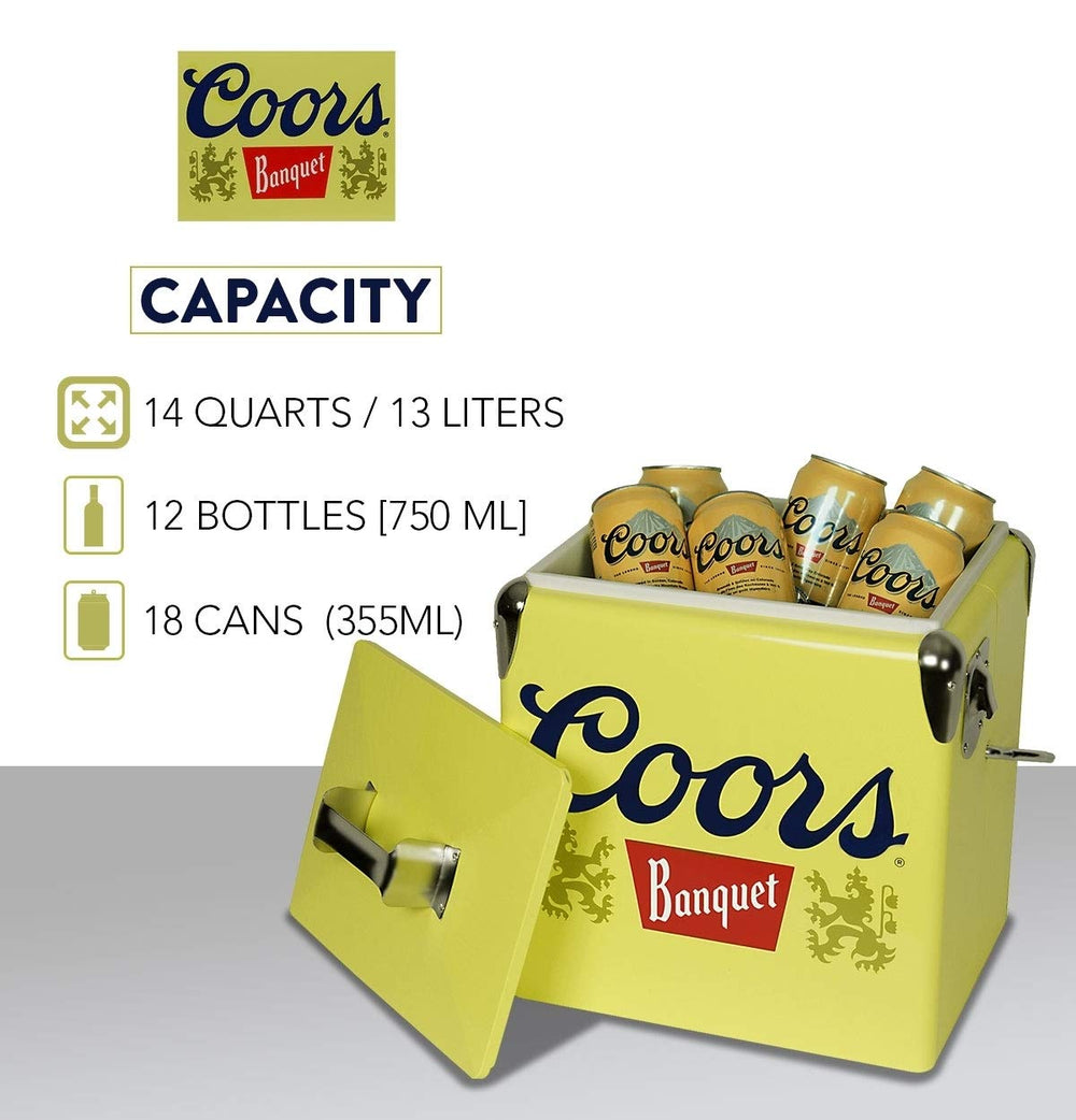 Koolatron Coors Banquet retro ice chest 18 cans capacity in compact size.