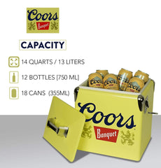 Koolatron Coors Banquet retro ice chest 18 cans capacity in compact size.