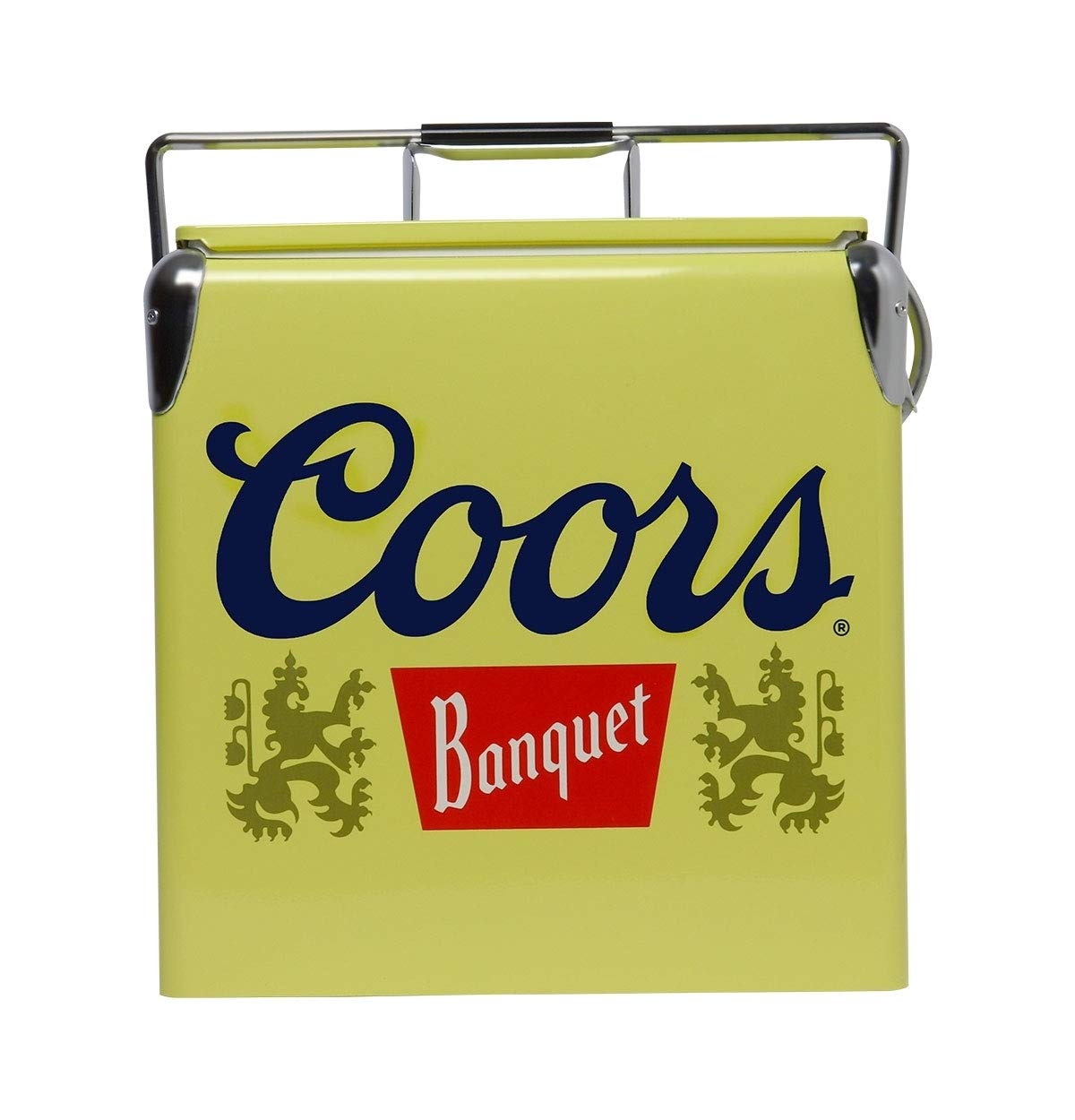 Koolatron Coors Banquet retro ice chest exterior with vintage graphics for stylish outdoor cooling.