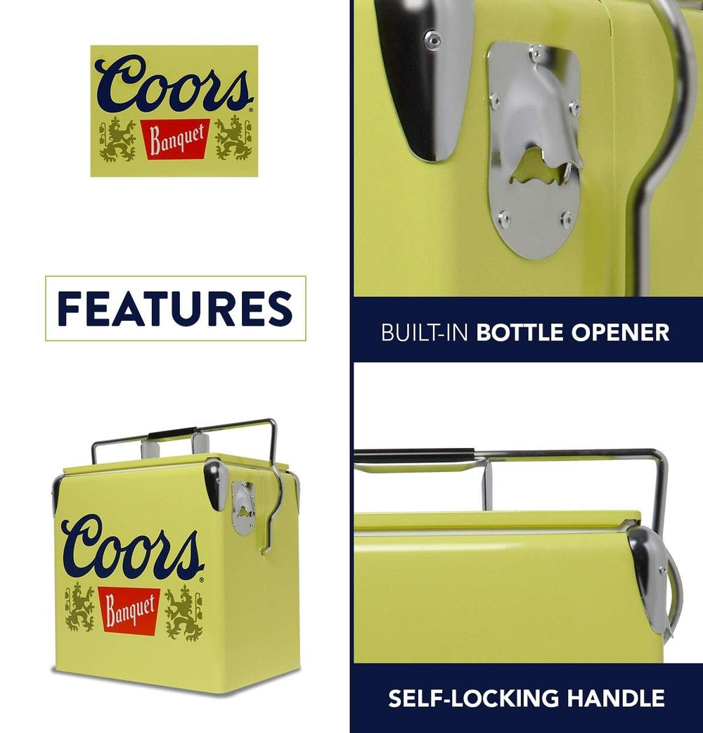 Koolatron Coors Banquet retro ice chest interior ready to chill 13 L cans.
